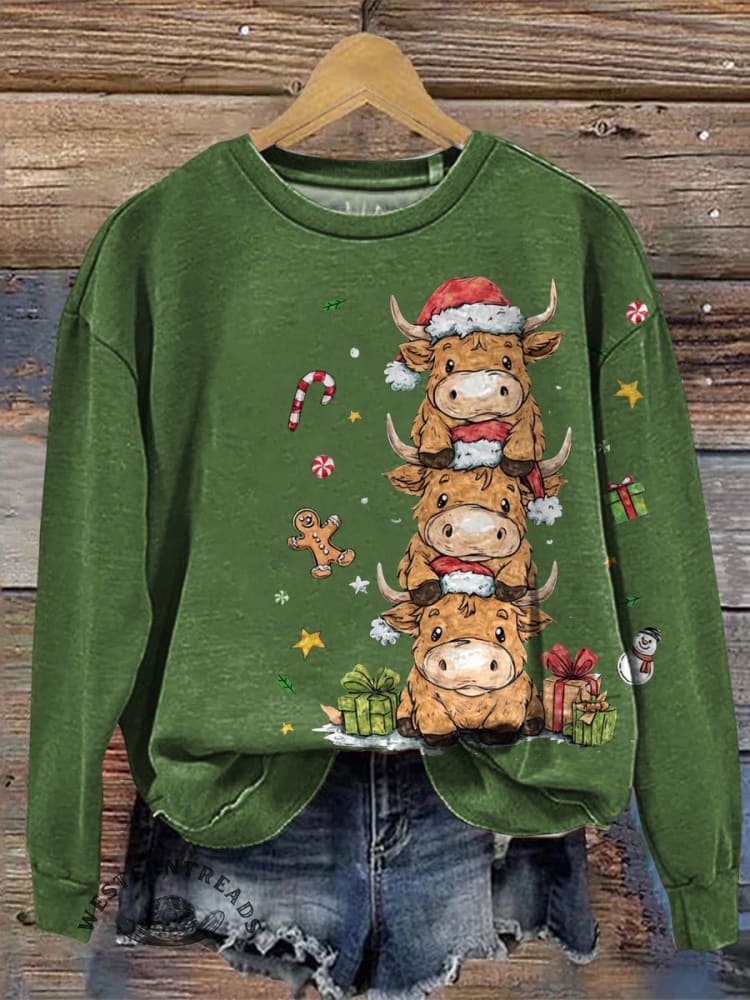 Vintage Christmas Pattern Casual Cotton Sweatshirt