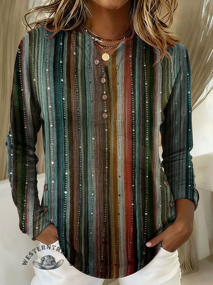 Women's Color Stripes Print Casual Cotton Shirt