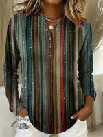 Women's Color Stripes Print Casual Cotton Shirt