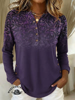 Women's Vintage Floral Print Henley Neck Sweater Top