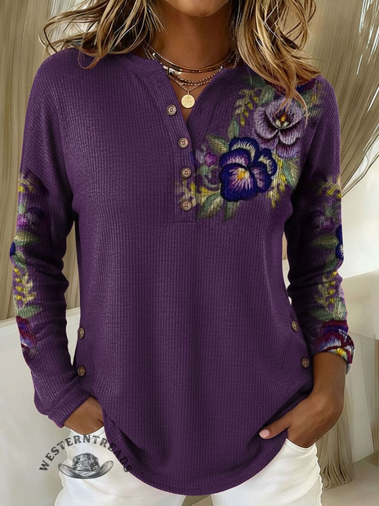 Women's Floral Print Casual Cotton Shirt