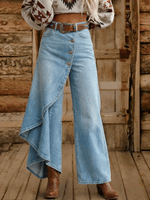 Retro Asymmetric Button-Front Western High-Waisted Denim Jeans