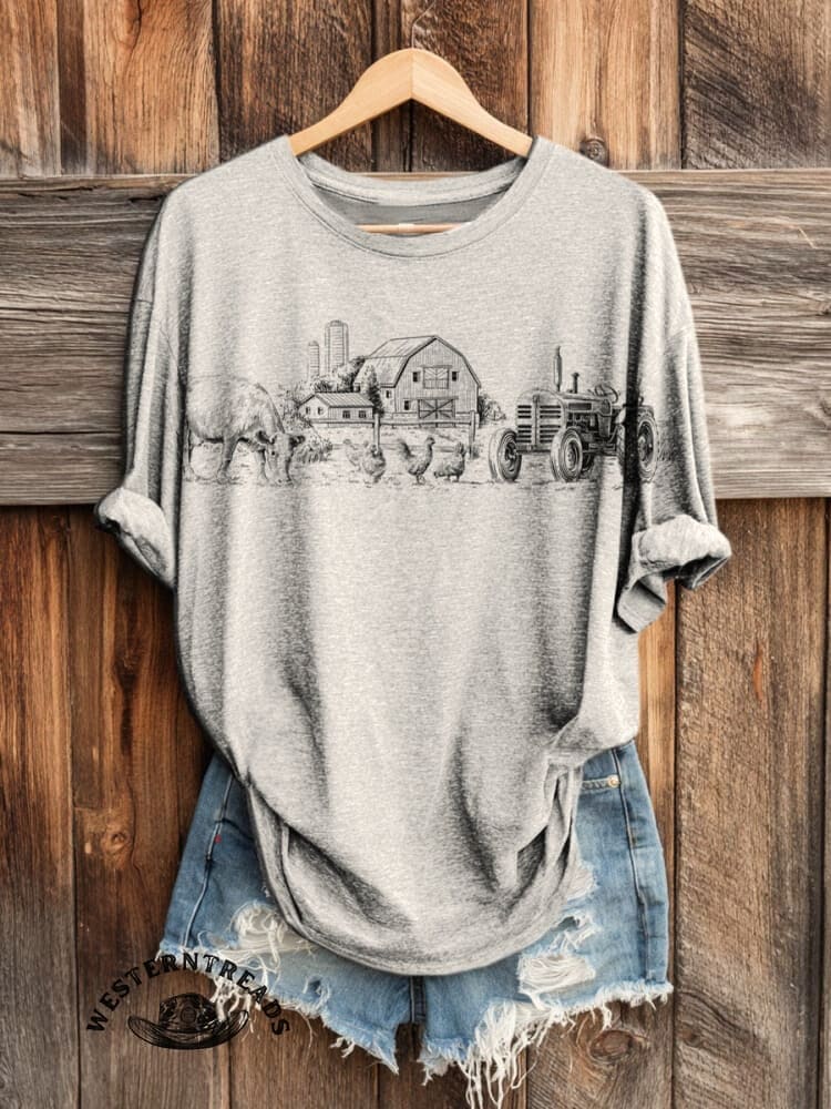 Vintage Fall Western Art Print Casual Cotton Sweatshirt