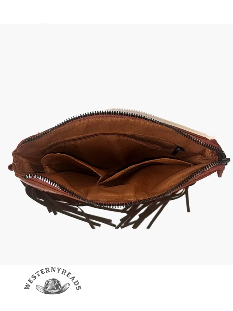 PU Genuine Leather Printed Bohemian Fringed Crossbody Bag