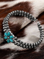 Vintage Turquoise Flower Beaded Bracelet