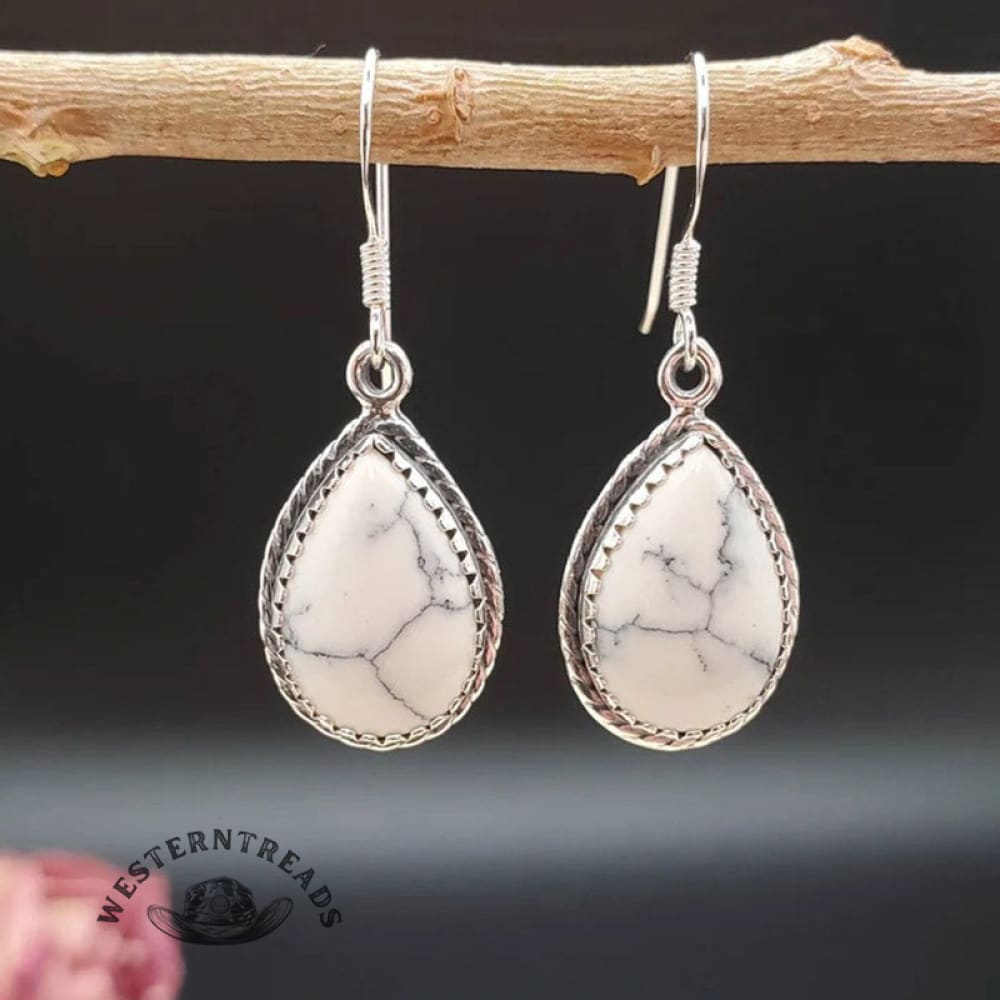 Very popular ✨Vintage White Turquoise Silver Tear Drop Earrings