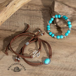 Western Cowboy Style Cactus Decor Turquoise Beaded Bracelet Set