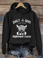 Women's Just A Girl Who Loves Highlands Cows Casual Hoodie