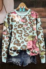 Blue Pink Leopard Print Sweatshirt