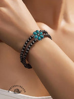 Vintage Turquoise Flower Beaded Bracelet