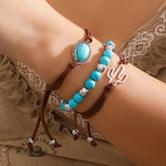 Western Cowboy Style Cactus Decor Turquoise Beaded Bracelet Set