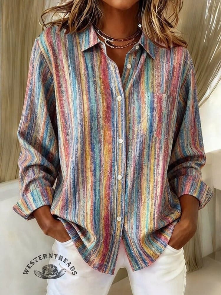 Women's Vintage Art Print Casual Cotton Shirt