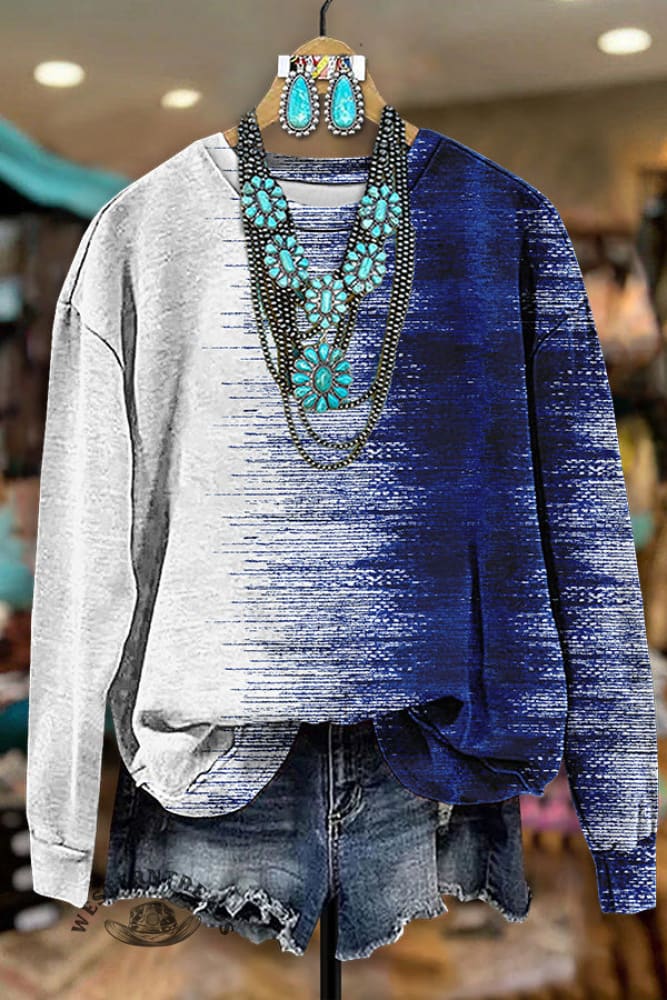 Western Gradient Print Sweatshirt