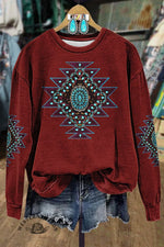 Aztec Print Crew Neck Sweatshirt