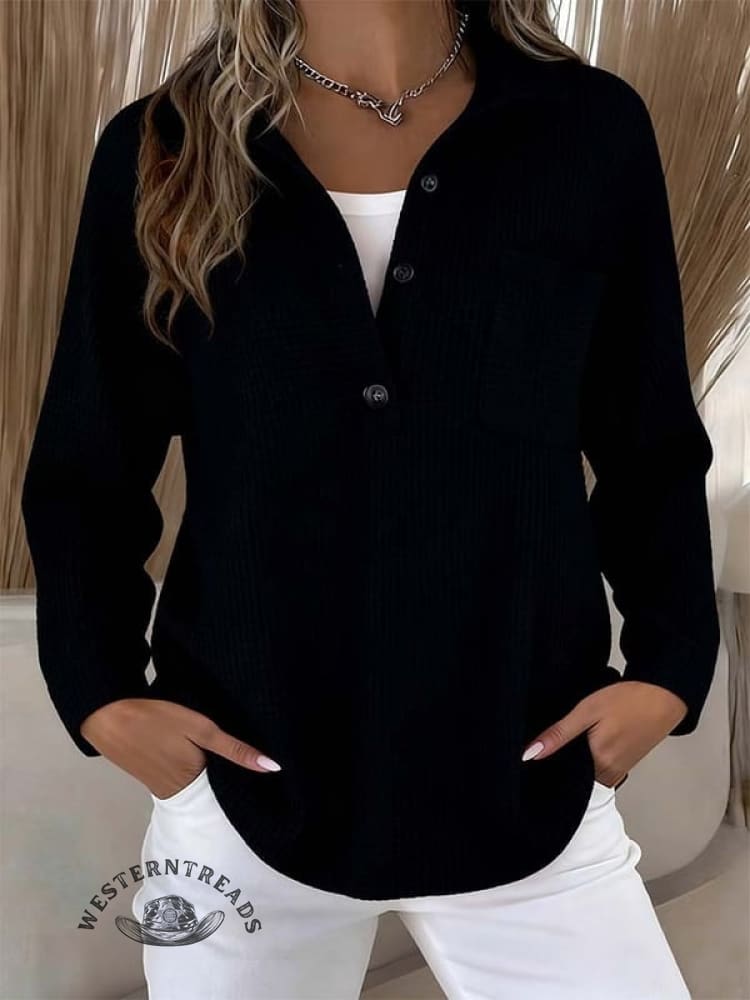 Women's Casual Solid Color Collared Sweatshirt