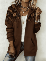 Retro Print Hooded Sweatshirt Cardigan Jacket