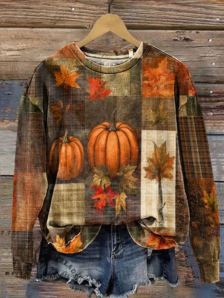 Women Maple Leaf Printing Casual Fall Long Sleeve Sweatshirt