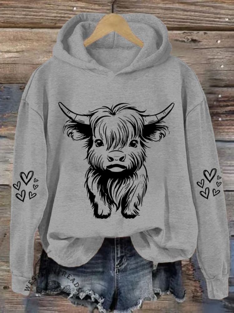 Women's Cute Highland Cow Casual Hoodie