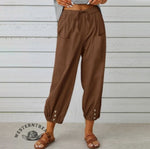 Solid Color Casual With Pocket Buttons Cotton Linen Trousers Pants