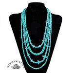 Vintage Turquoise Rice Beaded Multi-layer Cross Necklace