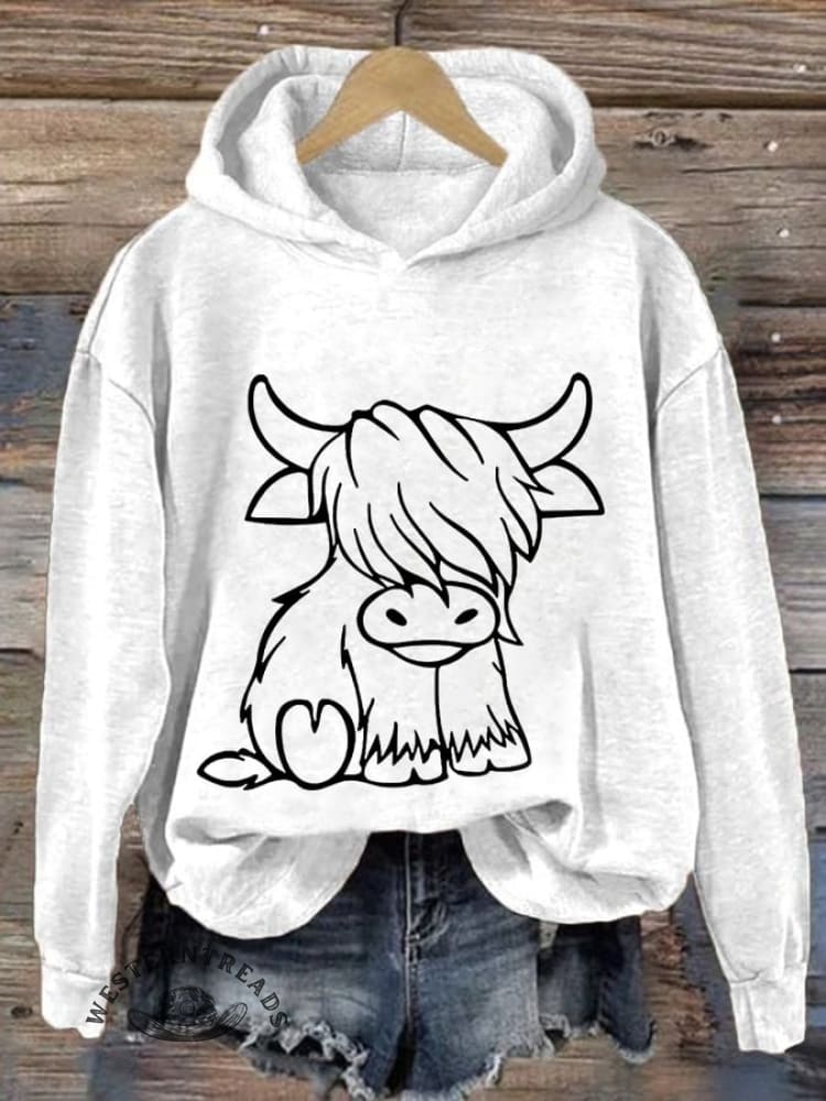 Women'S Western Highland Cow Print Casual Hoodie