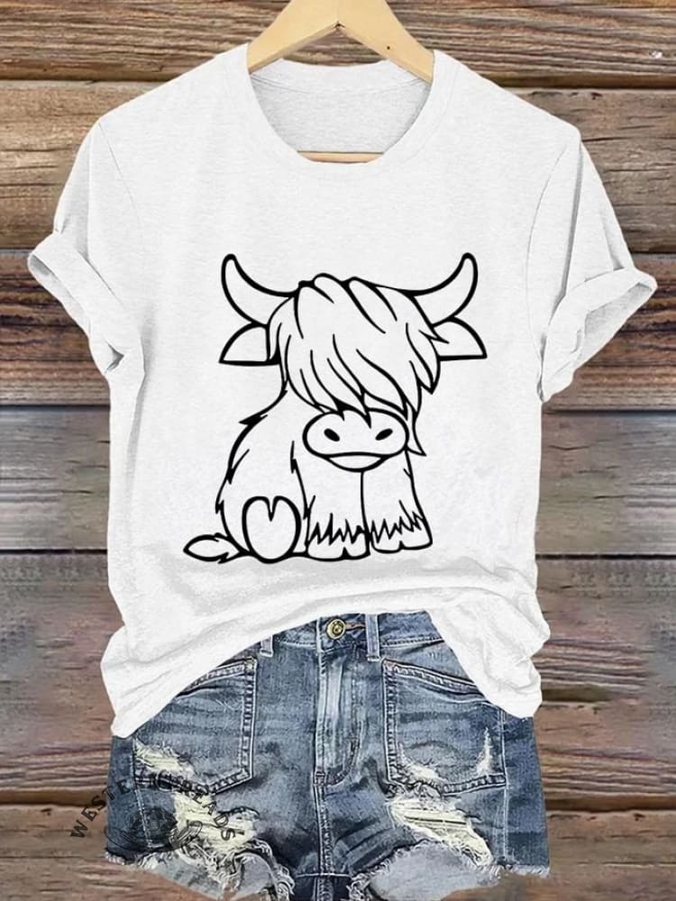 Women's Western Highland Cow printed casual T-shirt