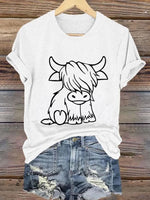 Women's Western Highland Cow printed casual T-shirt