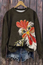 Floral Chicken Print Long Sleeve Sweatshirt