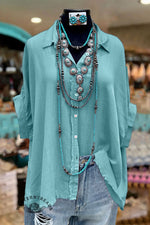 Casual Cotton and Linen Raw Edge Button Shirt