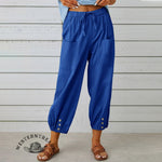 Solid Color Casual With Pocket Buttons Cotton Linen Trousers Pants