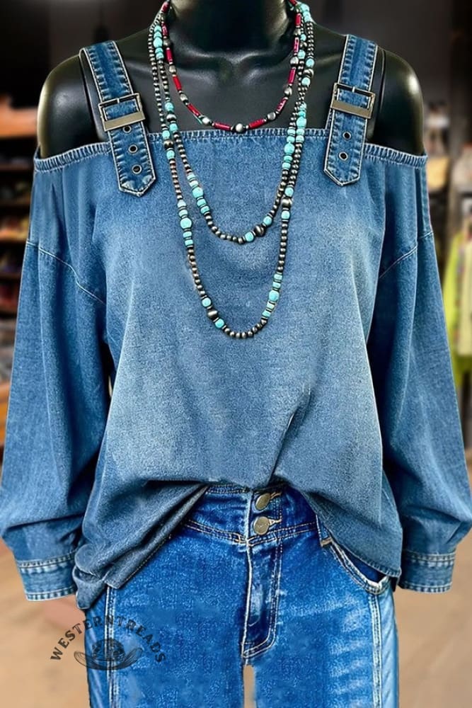 Women's Casual Off-Shoulder Denim Top