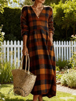 Women'S Casual Plaid Long Sleeve Dress