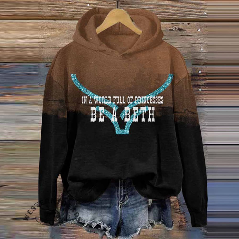 Retro Western Tv Inspired Lettering Casual Hoodie