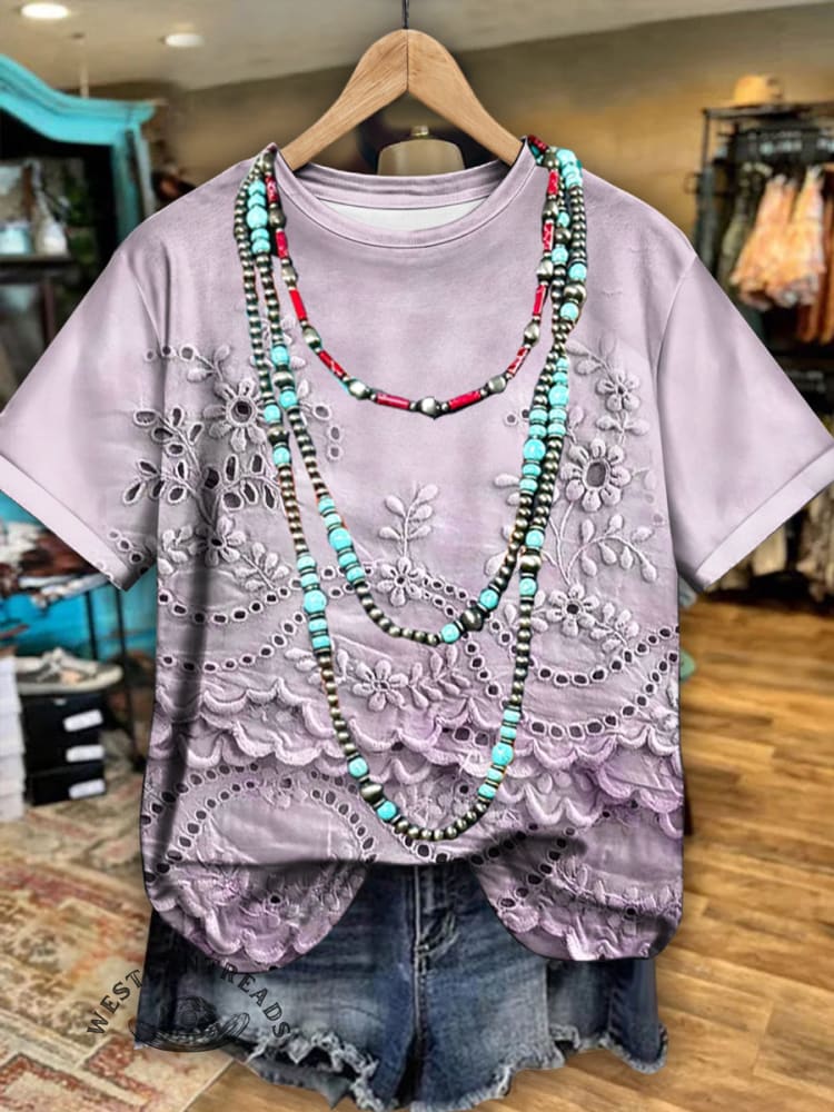 Vintage Floral Print Casual T-shirt