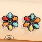 Colorful Flower Turquoise Stud Earrings