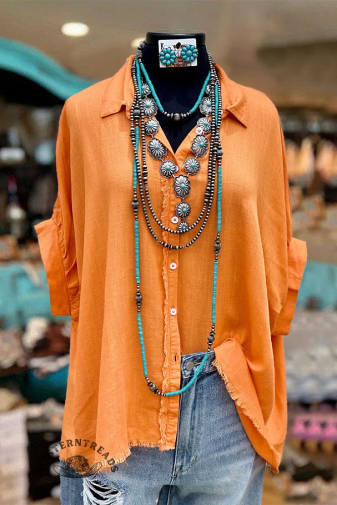 Casual Cotton and Linen Raw Edge Button Shirt