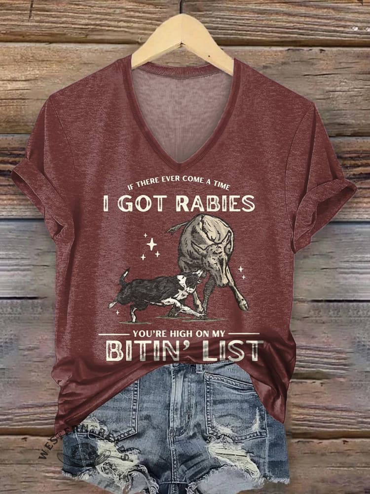 Women's Dog Print V-neck Casual T-Shirt