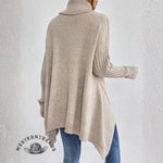 Women's Long Turtleneck Solid Color Sweater With Irregular Hem