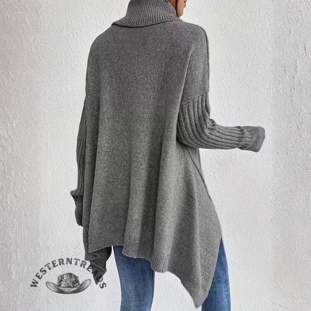 Women's Long Turtleneck Solid Color Sweater With Irregular Hem