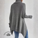 Women's Long Turtleneck Solid Color Sweater With Irregular Hem