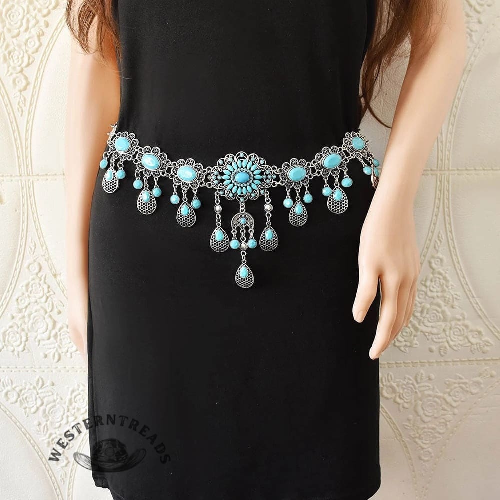 Vintage Turquoise Water Drop Tassel Belt
