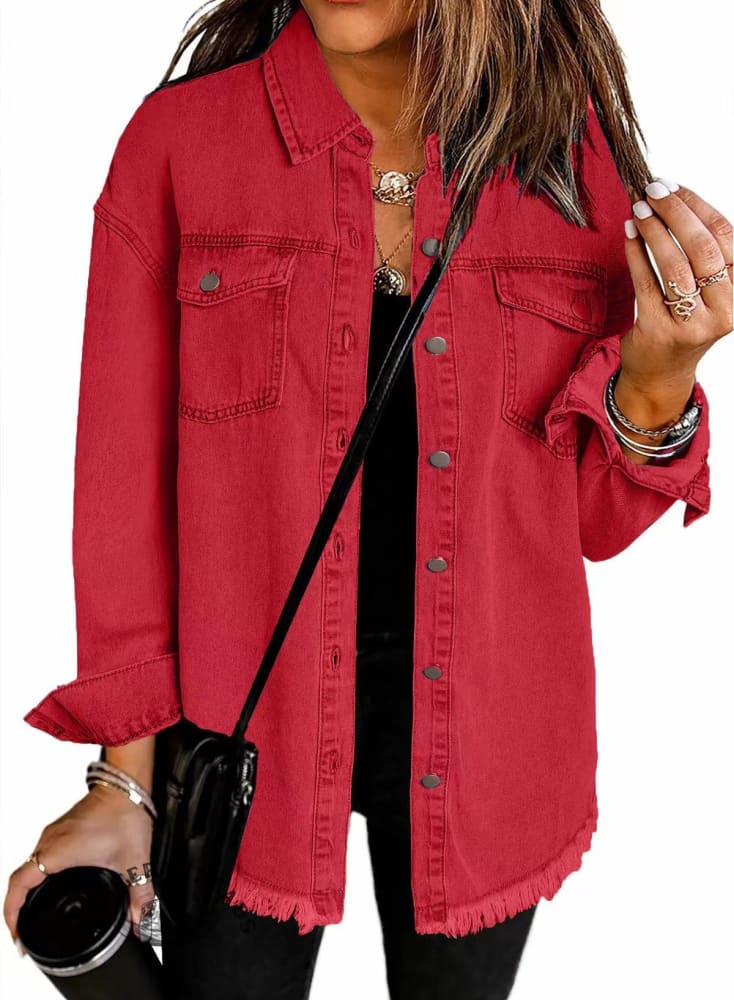 Washed Denim Brushed Solid Color Jacket Coat