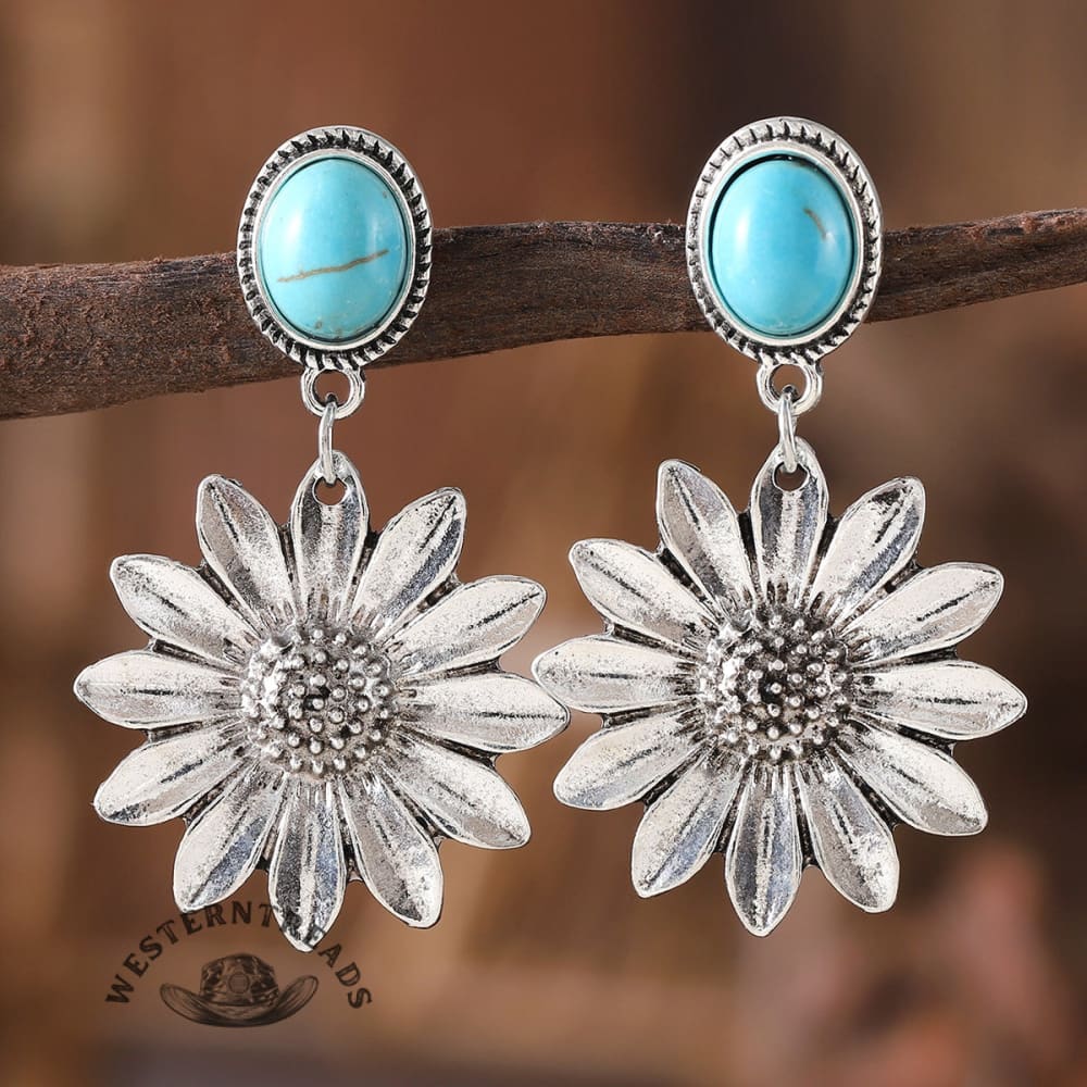 Vintage Sunflower Turquoise Alloy Earrings