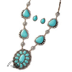 Western style retro special-shaped turquoise necklace with earrings jewelry set