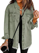 Washed Denim Brushed Solid Color Jacket Coat