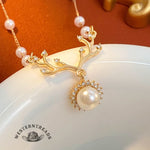 Christmas Reindeer Pearl Necklace