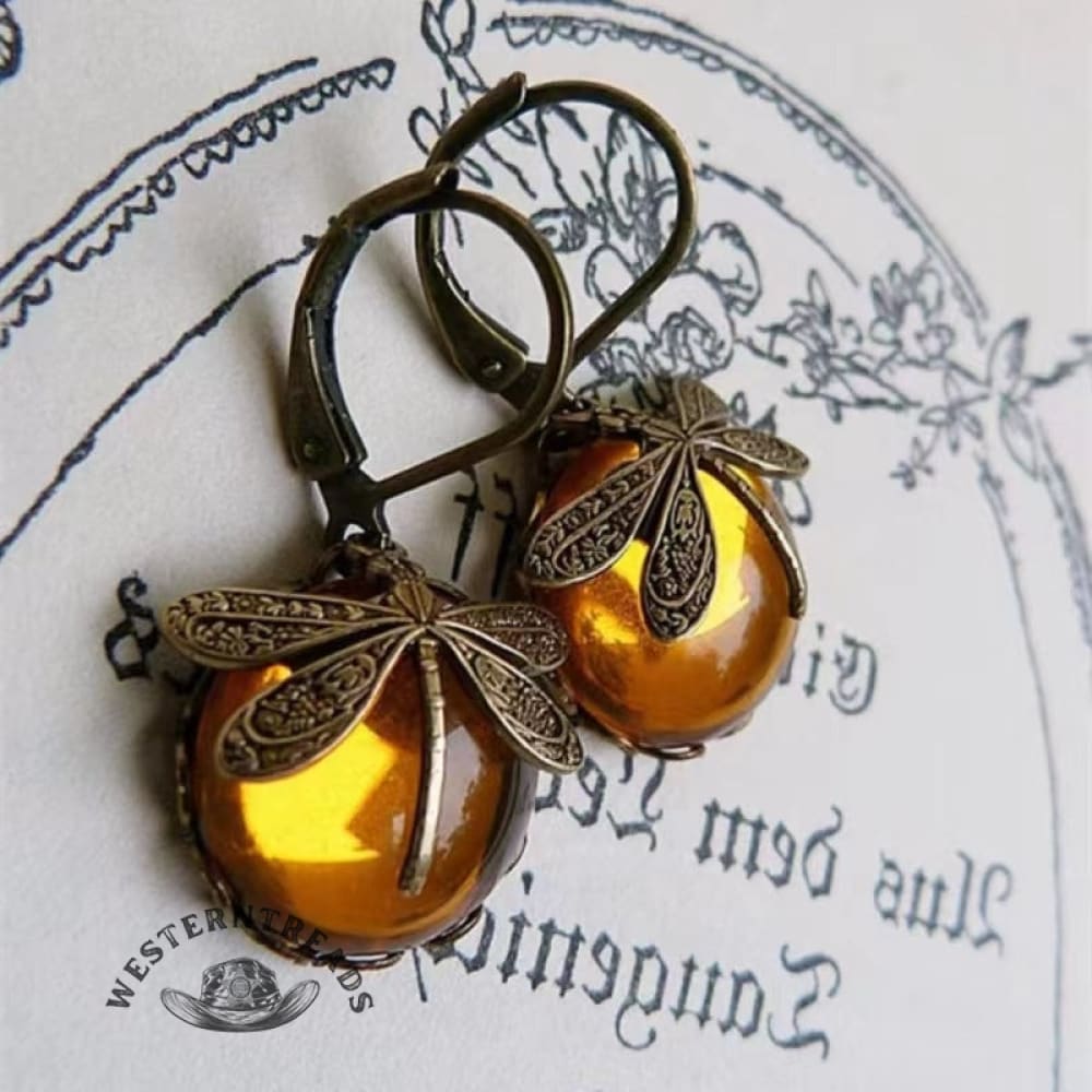 Spherical Dragonfly Earrings in Antique Gold
