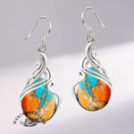 Vintage Bohemian women's turquoise pattern earrings hollow teardrop earrings