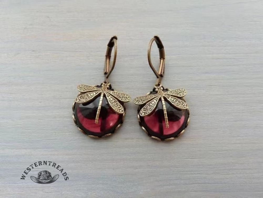 Spherical Dragonfly Earrings in Antique Gold