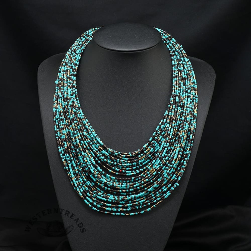 Vintage exaggerated multi-layer millet bead necklace